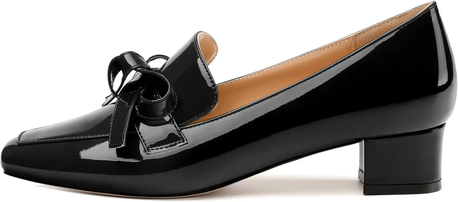 Womens Loafer with Heel, Comfortable Chunky Heels for Women, Loafers Shoes with Bowknot Womens Bunion Dress Shoes