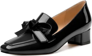 Womens Loafer with Heel, Comfortable Chunky Heels for Women, Loafers Shoes with Bowknot Womens Bunion Dress Shoes