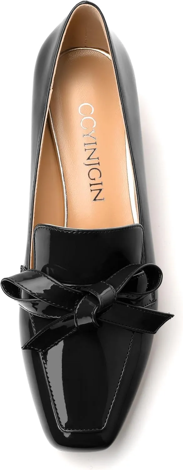 Womens Loafer with Heel, Comfortable Chunky Heels for Women, Loafers Shoes with Bowknot Womens Bunion Dress Shoes