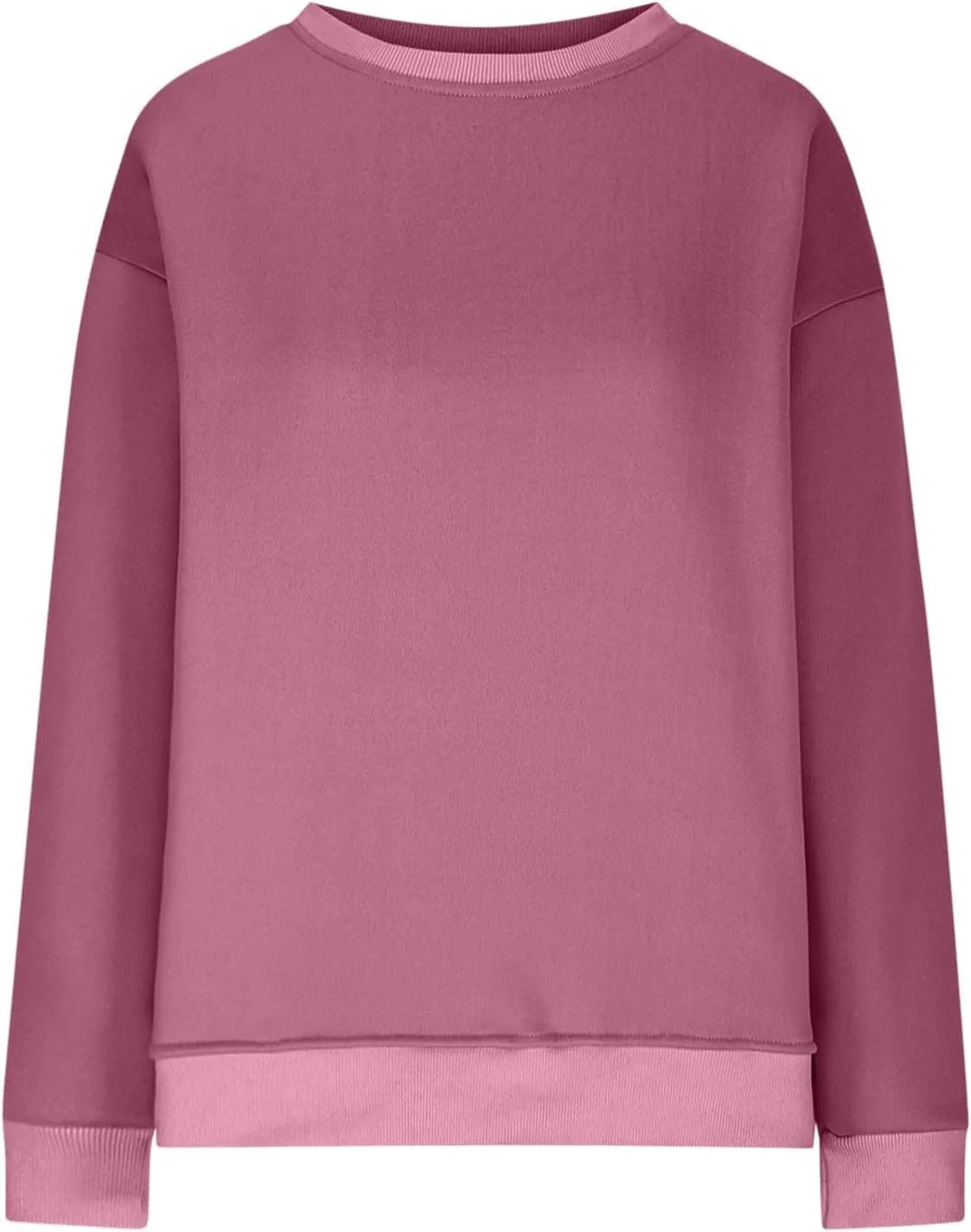 Womens Loose Fitting Sweatshirts Fleece Solid Color Hoodie Round-neck Long Sleeve Pullover Side Split Pocket Tops