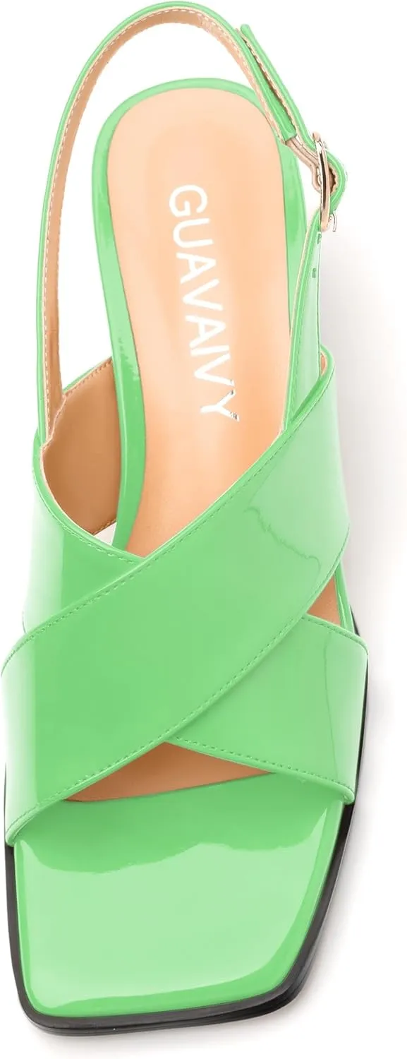 Women's Low Chunky Heel Sandals, Square Toe Slingback with Adjustable Buckle, Solid Color Heels for Weddings, Parties and Daily Wear, Fashion Sandals for Women