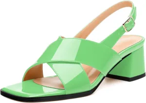 Women's Low Chunky Heel Sandals, Square Toe Slingback with Adjustable Buckle, Solid Color Heels for Weddings, Parties and Daily Wear, Fashion Sandals for Women