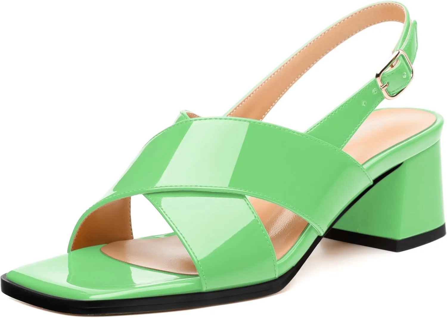 Women's Low Chunky Heel Sandals, Square Toe Slingback with Adjustable Buckle, Solid Color Heels for Weddings, Parties and Daily Wear, Fashion Sandals for Women