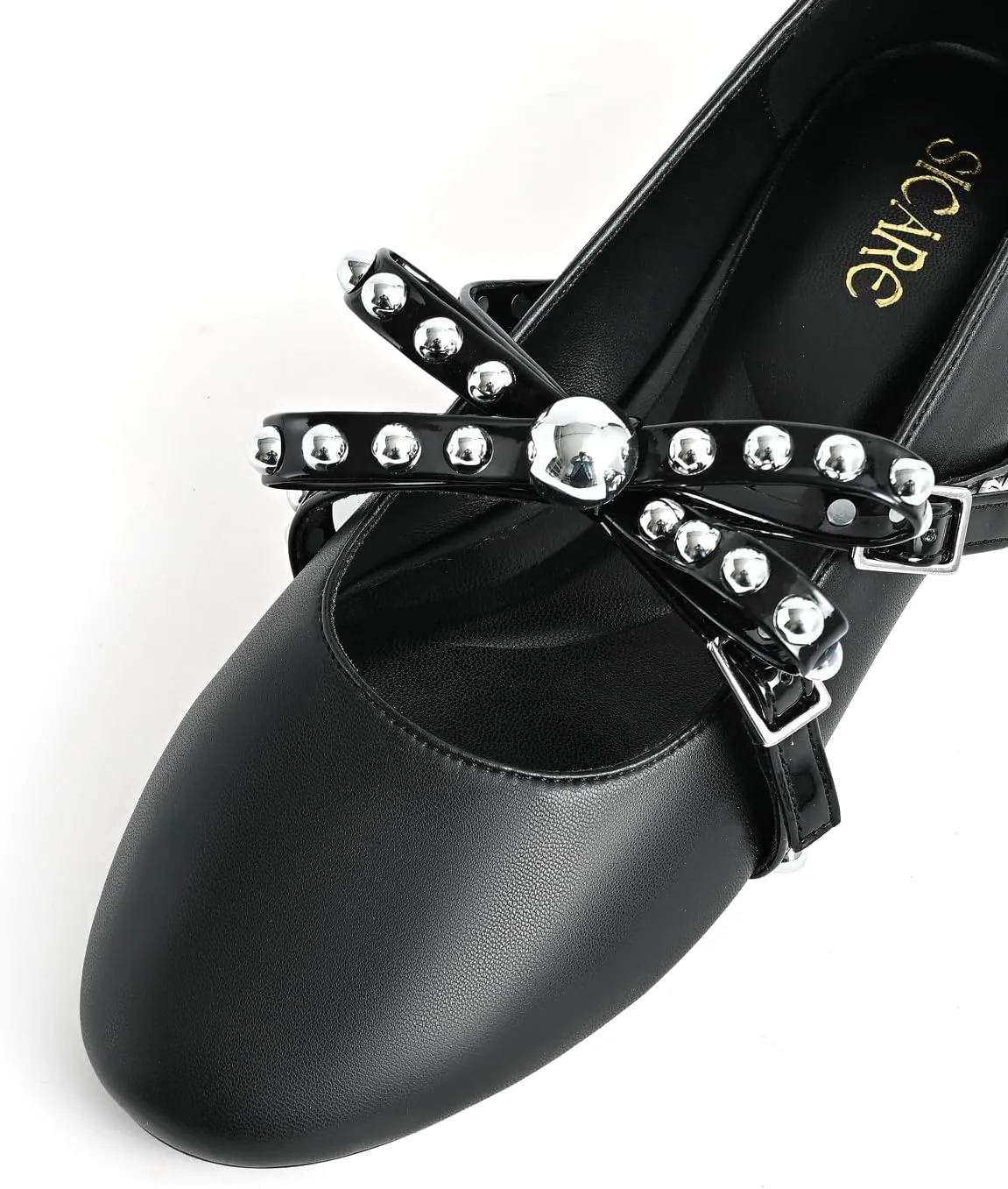 Women's Mary Jane Flats Round Toe Ballet Flats Shoes Pearl Embellished Bow Loafer Flats Slip On Comfortable Stud Strap Soft Dressy Flats Shoes