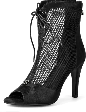 Women's Mesh Sandals Booties Peep Toe Fashion Dance Heels Zipper Wedding Boots Party Casual Stiletto