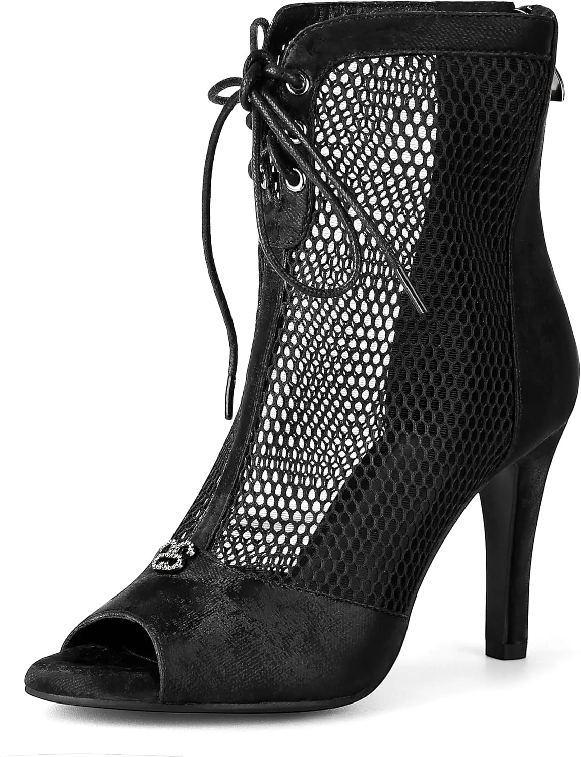 Women's Mesh Sandals Booties Peep Toe Fashion Dance Heels Zipper Wedding Boots Party Casual Stiletto
