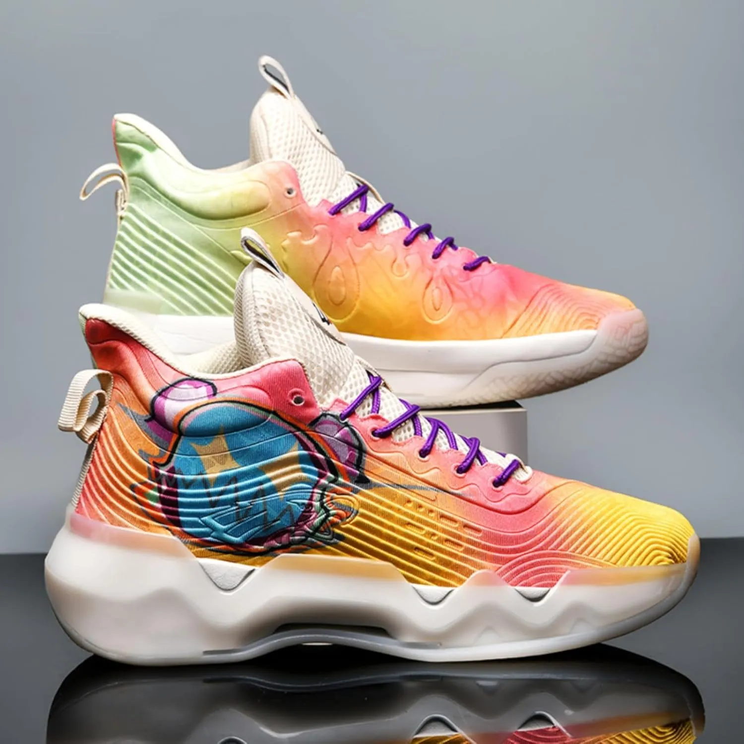 Womens Noctilucent Colorful Painting Basketball Shoes Casual Fashion High Top Lace Up Running Sneakers Tennis Outdoor Sport Shoes