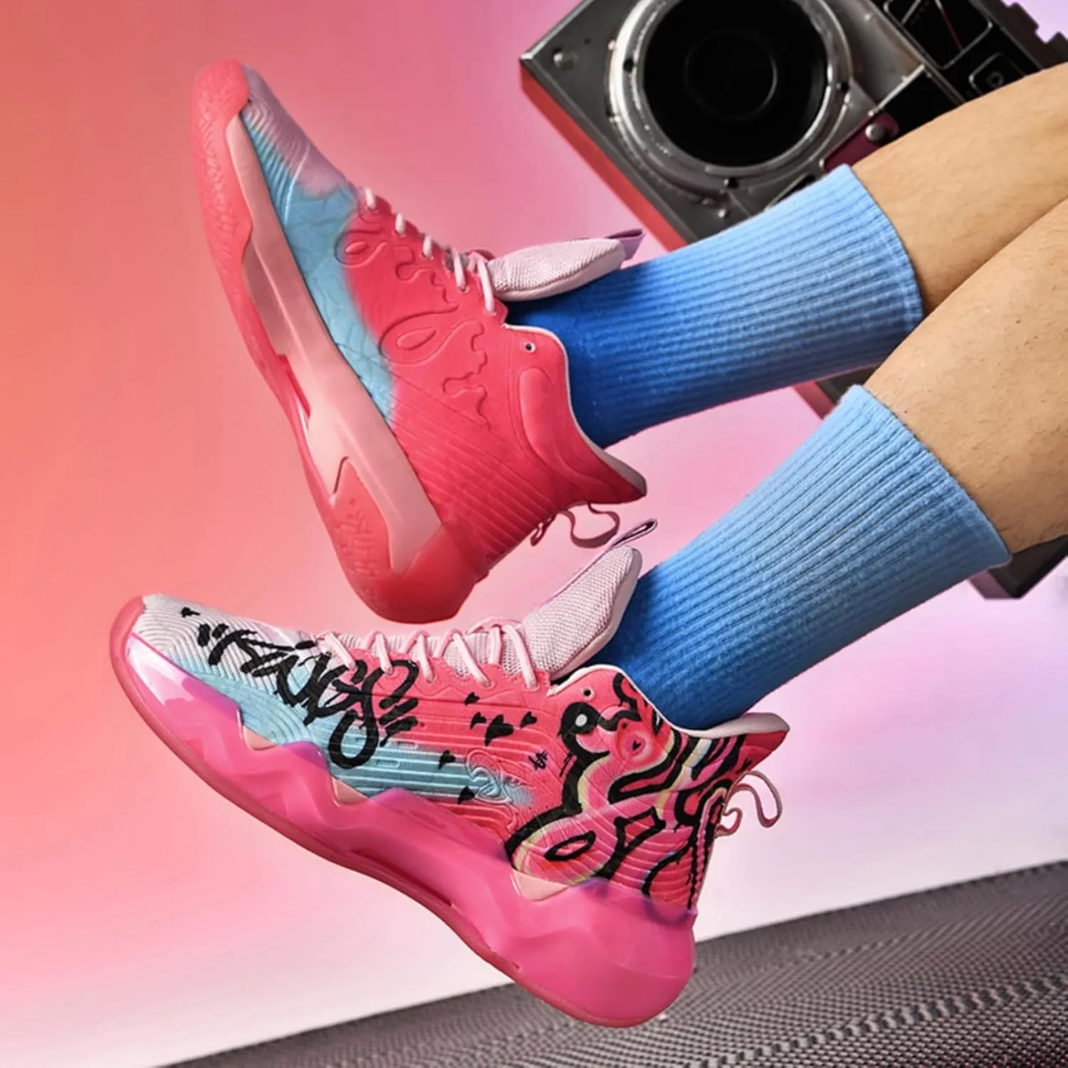 Womens Noctilucent Colorful Painting Basketball Shoes Casual Fashion High Top Lace Up Running Sneakers Tennis Outdoor Sport Shoes