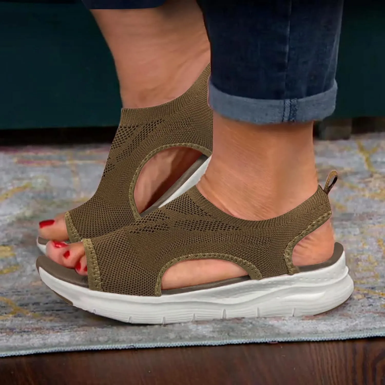 Women's Orthopedic Sandals Open Toe Slingback Wedge Sports Sandals Arch Support Sandals Comfort Walking Tennis Shoes