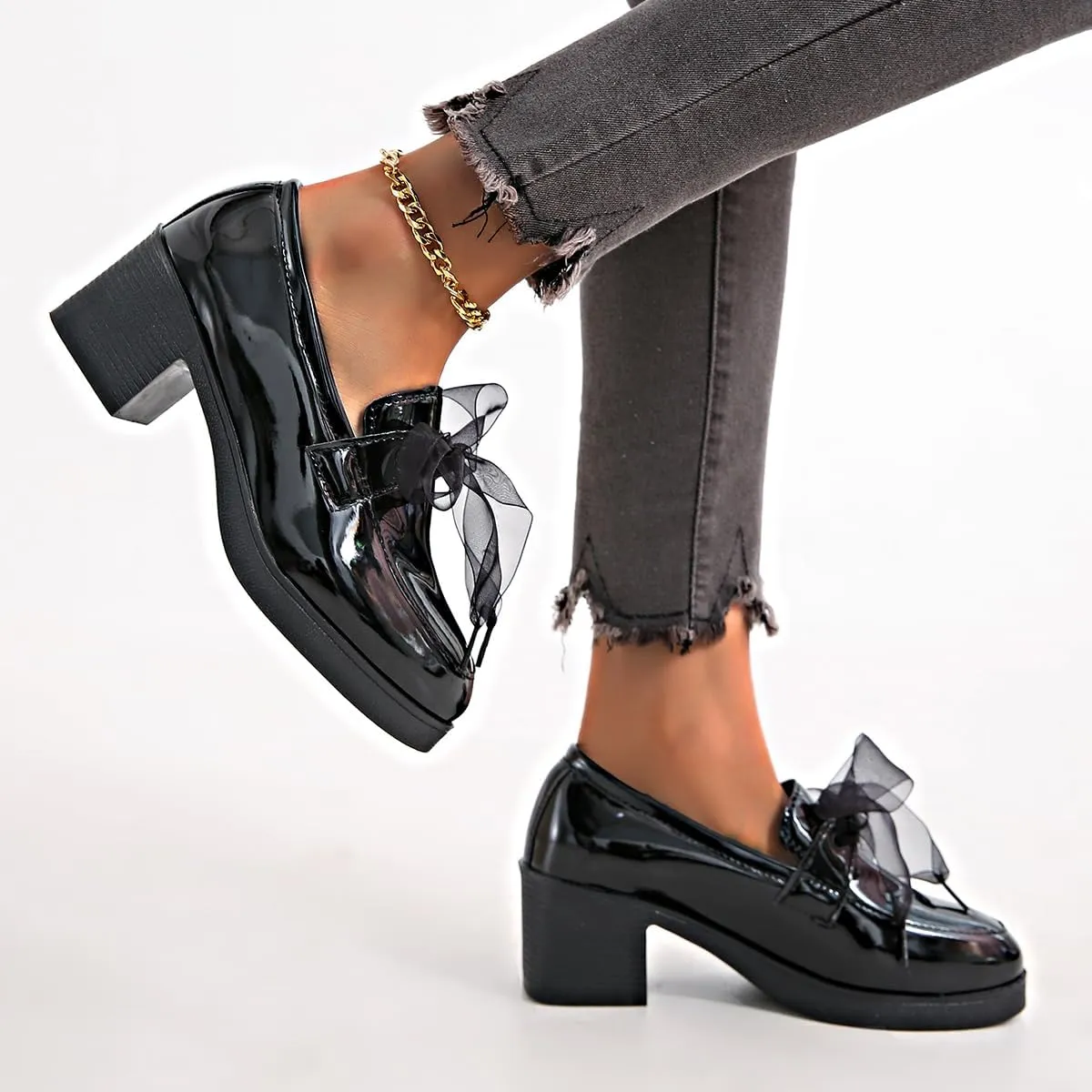 Women's Patent Leather Slip-On Penny Loafers Flats Bow Slip-On Stylish Loafers Dress Shoes