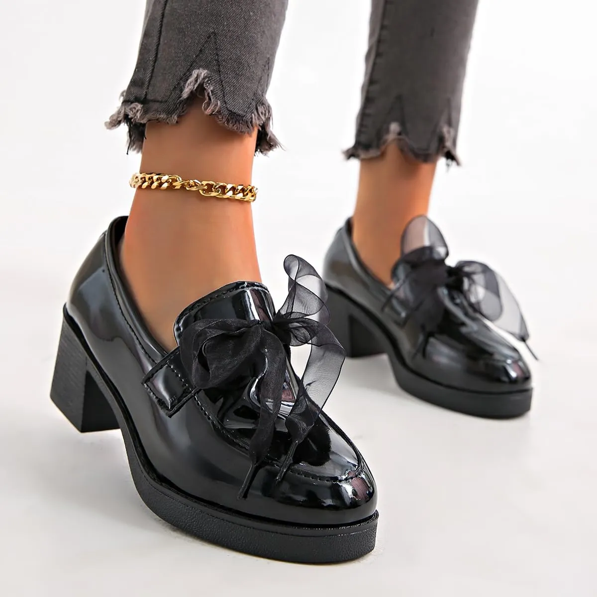 Women's Patent Leather Slip-On Penny Loafers Flats Bow Slip-On Stylish Loafers Dress Shoes