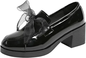 Women's Patent Leather Slip-On Penny Loafers Flats Bow Slip-On Stylish Loafers Dress Shoes
