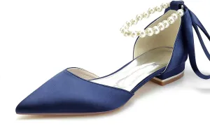 Women's Pearl Wedding Shoes for Bride Flats Pointed Toe Flats Bridal Shoes Women Evening Dressy Shoes