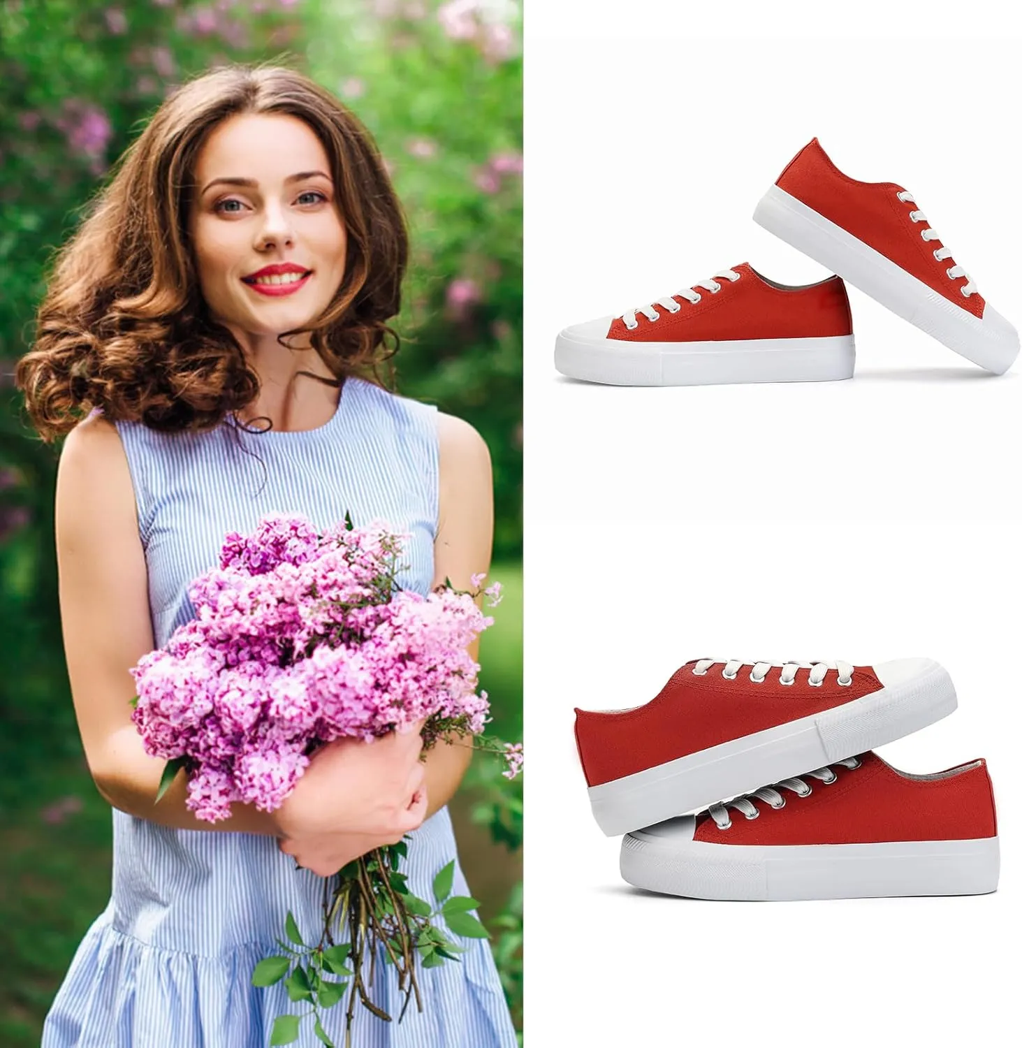 Womens Platform Canvas Shoes Low Top and High Top Canvas Sneakers Lace-up Fashion Casual Shoes for Women