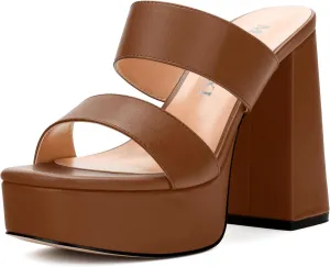 Womens Platform Chunky Heels Sandals Square Open Toe High Heeled Sandals Slip On Slides Dress Party Wedding Shoes