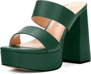 Womens Platform Chunky Heels Sandals Square Open Toe High Heeled Sandals Slip On Slides Dress Party Wedding Shoes
