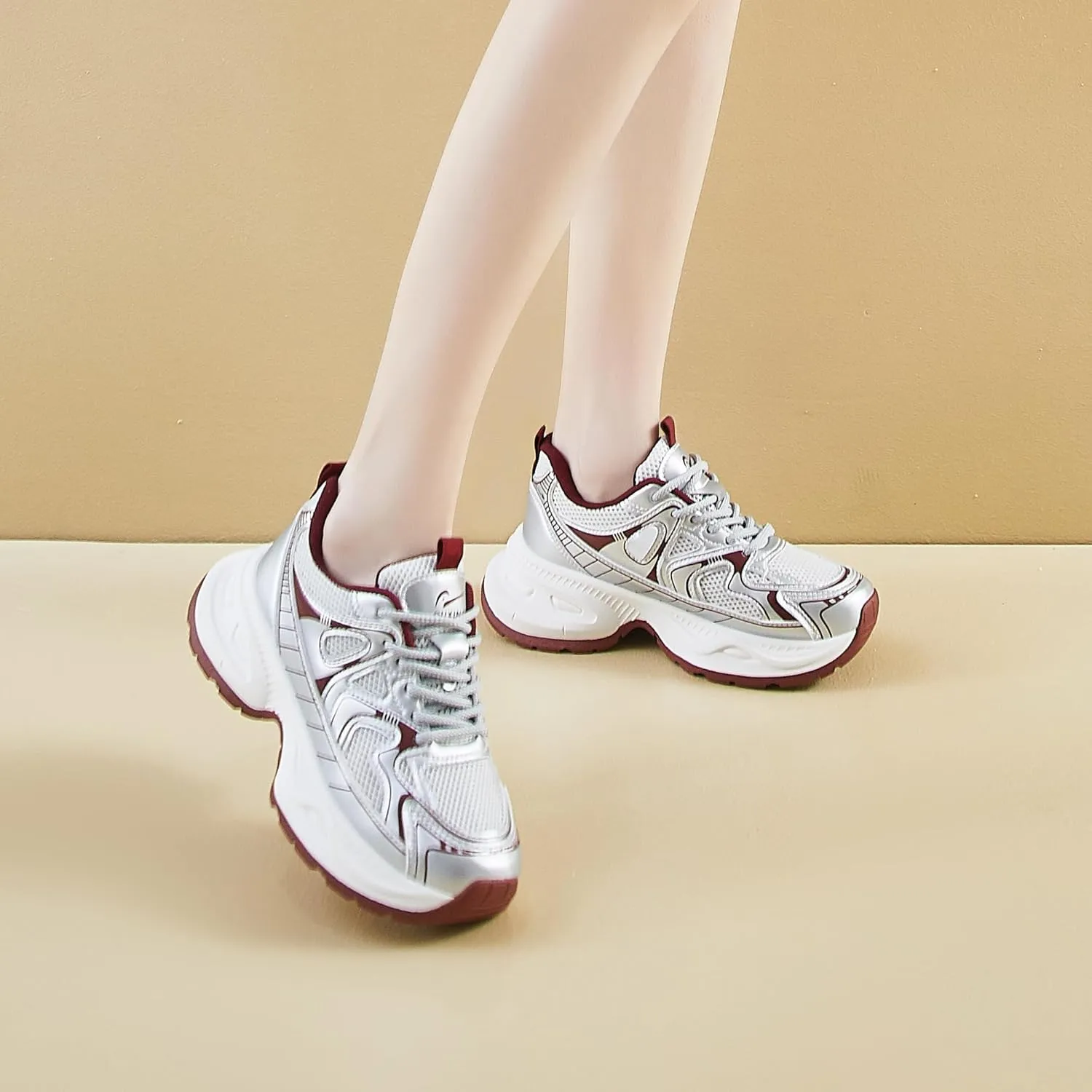 Women's Platform Chunky Sneakers Breathable Lightweight Walking Shoes 90s Casual Lace-Up Dad Shoes