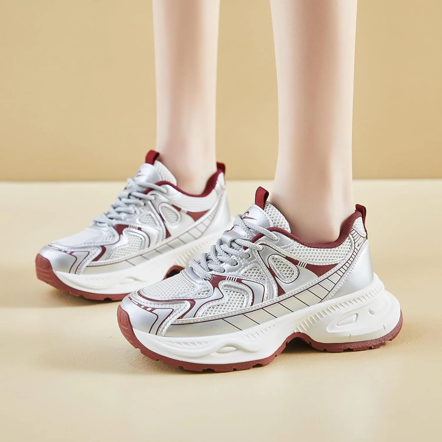 Women's Platform Chunky Sneakers Breathable Lightweight Walking Shoes 90s Casual Lace-Up Dad Shoes