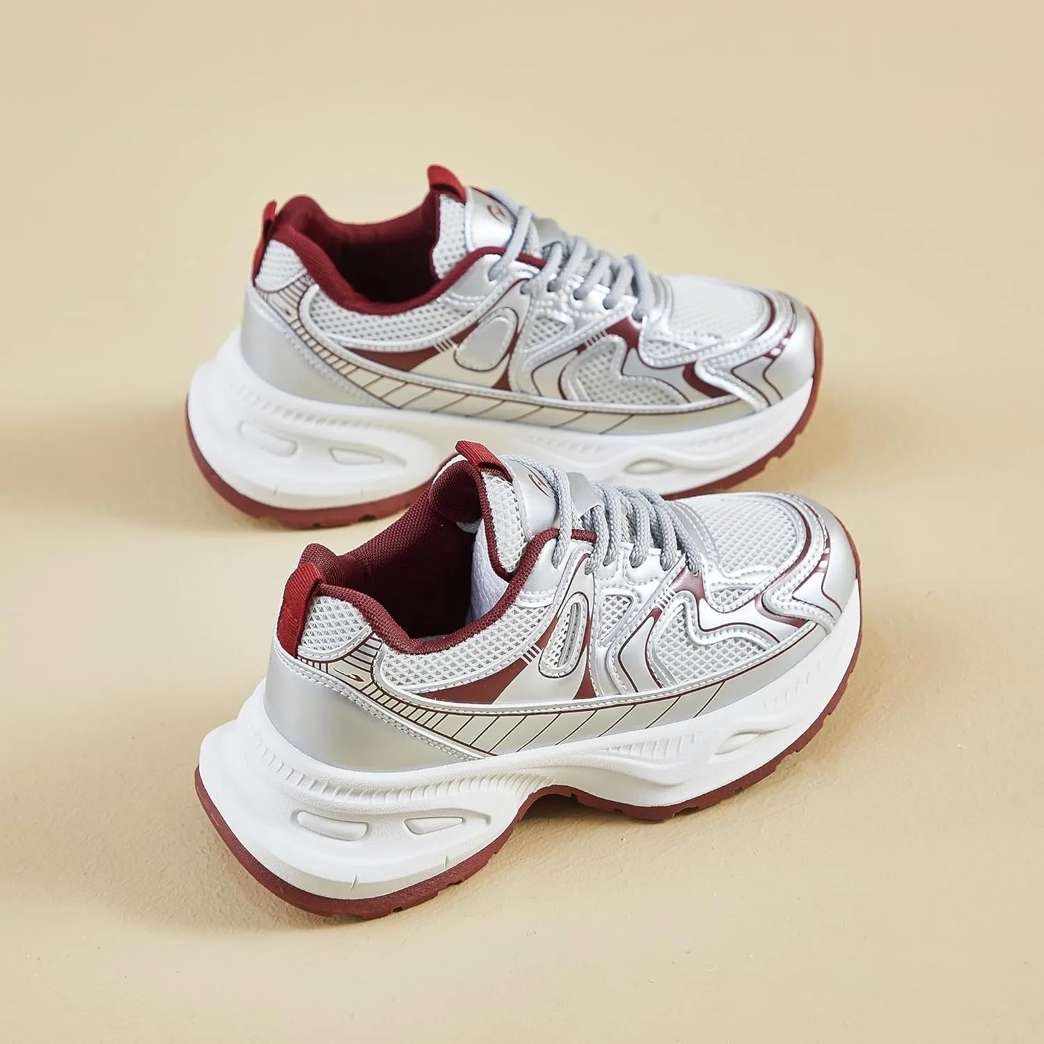 Women's Platform Chunky Sneakers Breathable Lightweight Walking Shoes 90s Casual Lace-Up Dad Shoes
