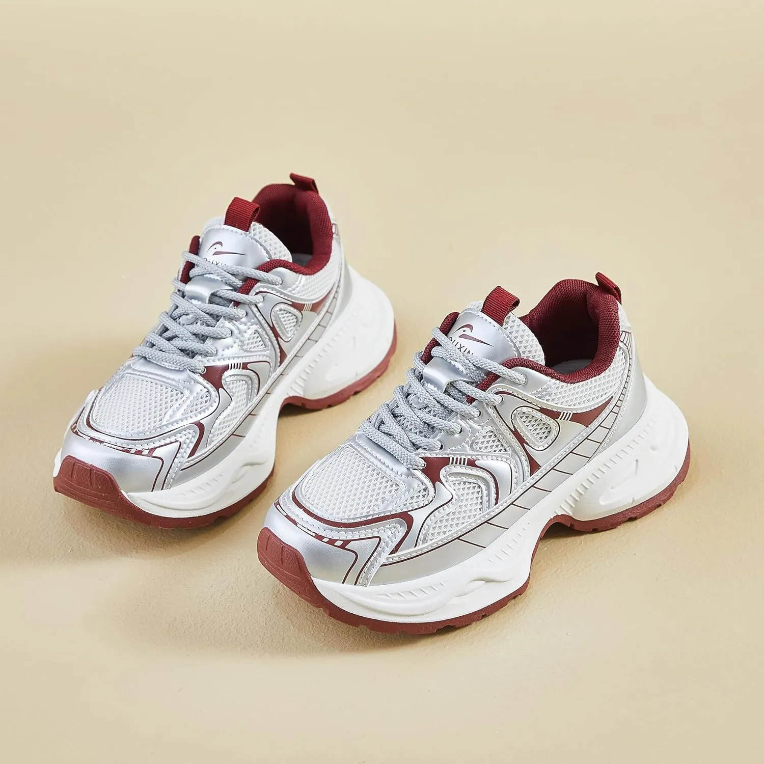 Women's Platform Chunky Sneakers Breathable Lightweight Walking Shoes 90s Casual Lace-Up Dad Shoes