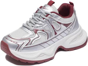 Women's Platform Chunky Sneakers Breathable Lightweight Walking Shoes 90s Casual Lace-Up Dad Shoes