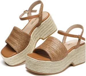Women's Platform Espadrille Wedge Sandals Arch Support Ankle Strap Open Toe Casual Sandal
