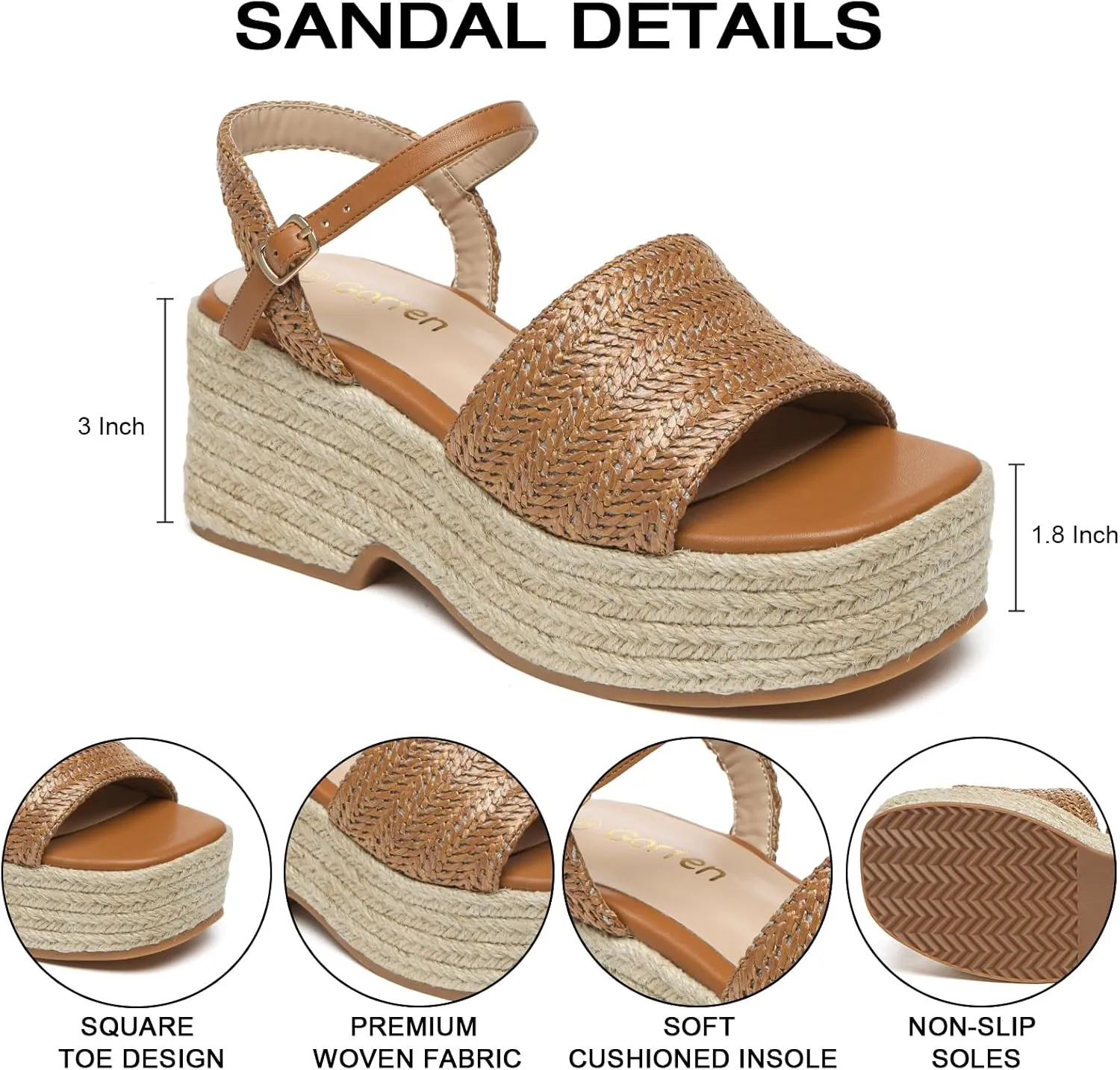 Women's Platform Espadrille Wedge Sandals Arch Support Ankle Strap Open Toe Casual Sandal
