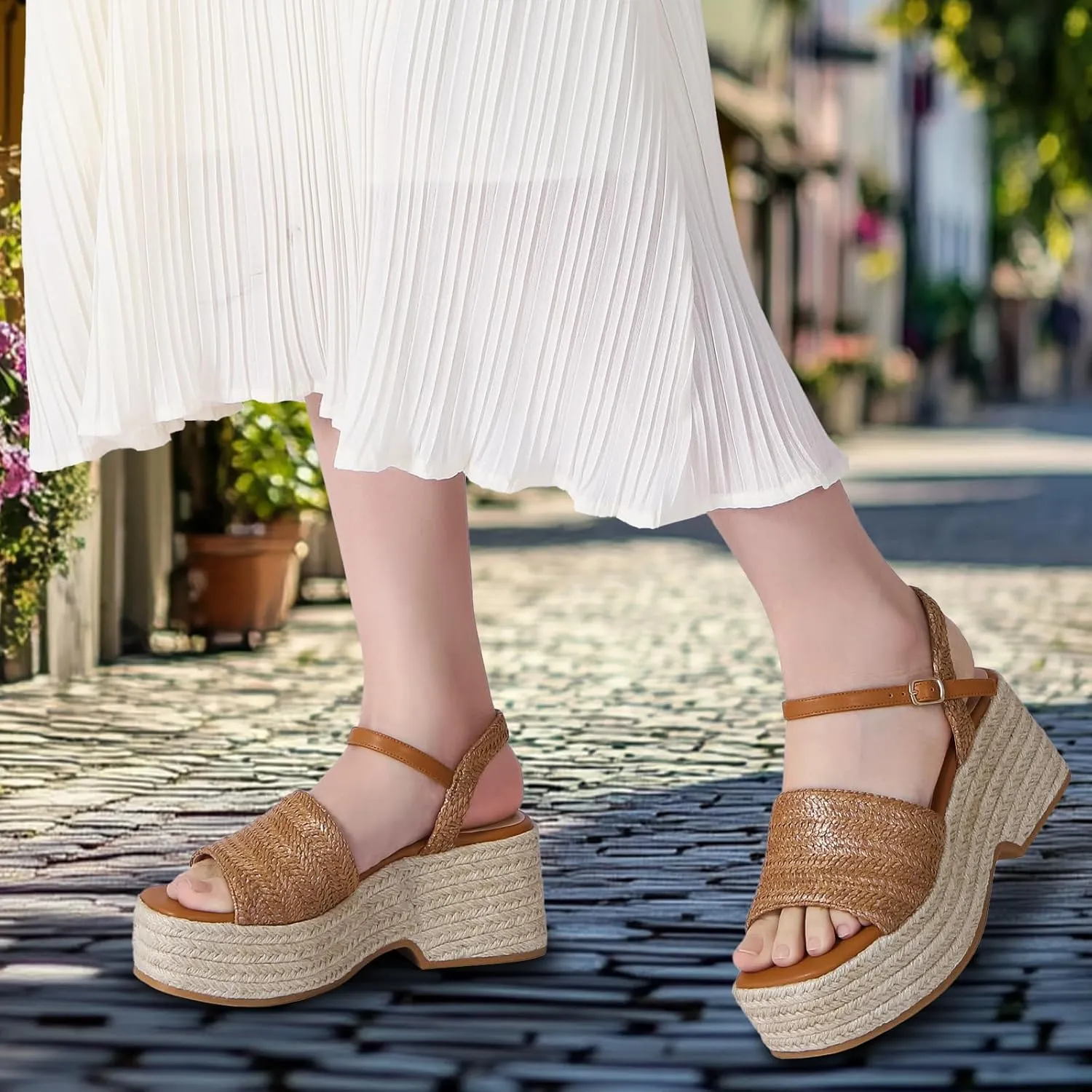 Women's Platform Espadrille Wedge Sandals Arch Support Ankle Strap Open Toe Casual Sandal