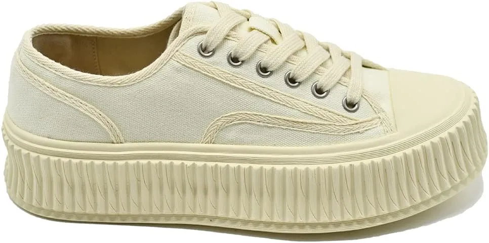 Women's Platform Lace-Up Chunky Sneakers Fashione Canvas Four Season Shoes