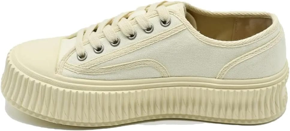 Women's Platform Lace-Up Chunky Sneakers Fashione Canvas Four Season Shoes