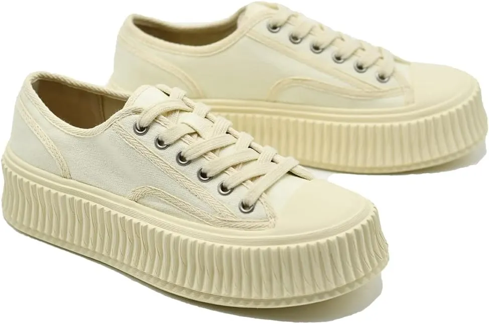 Women's Platform Lace-Up Chunky Sneakers Fashione Canvas Four Season Shoes