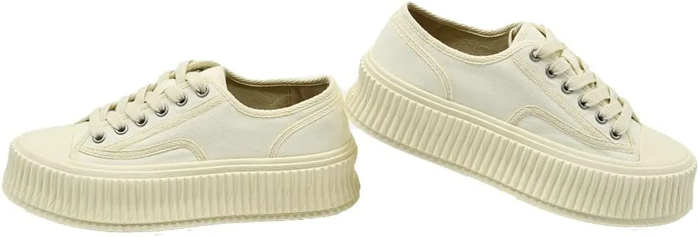 Women's Platform Lace-Up Chunky Sneakers Fashione Canvas Four Season Shoes