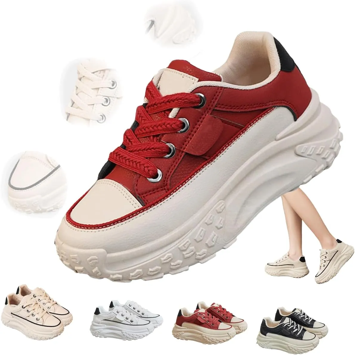 Women's Platform Sneakers Breathable Lace-Up Walking Shoes, Non-Slip Shock-Absorbing Casual Running Fashion Trainers