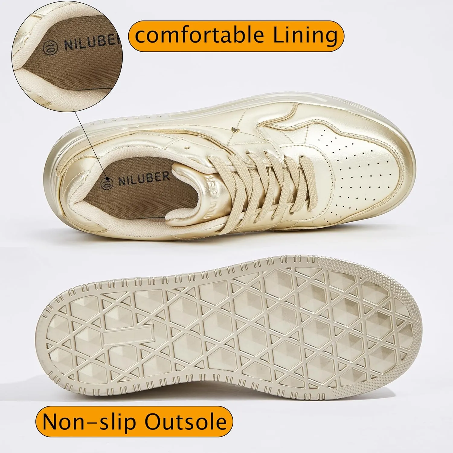 Women's Platform Sneakers Sparkle Rhinestone Chunky Shoes Leather Low Top Lace Up Walking Shoes
