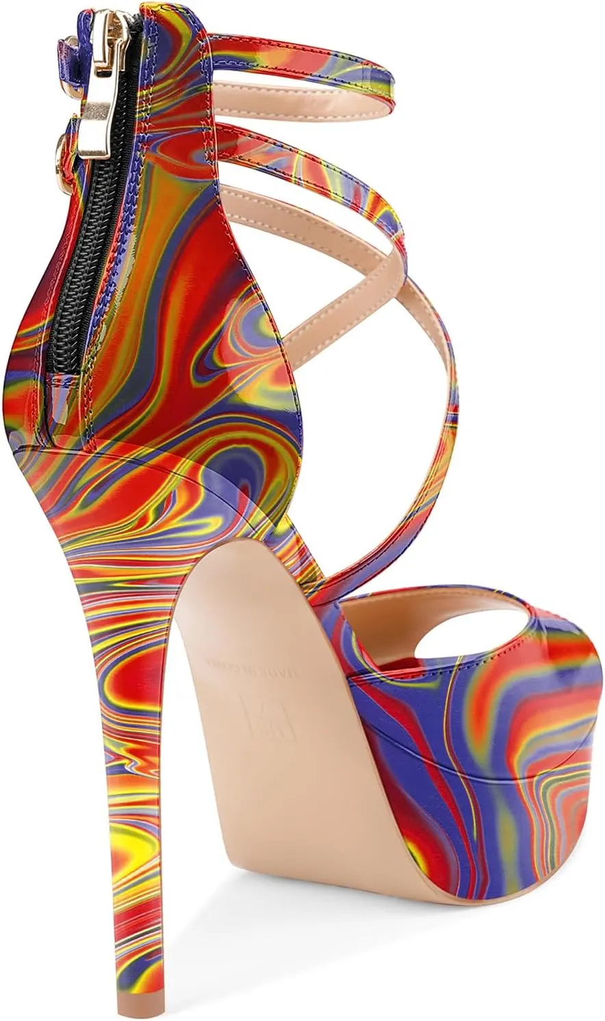 Women's Platform Stiletto High Heels Peep Open Toe Crisscross Stilettos Strappy Sandals Heeled Spring Summer Sandals for Ladies Comfy 5 Inch