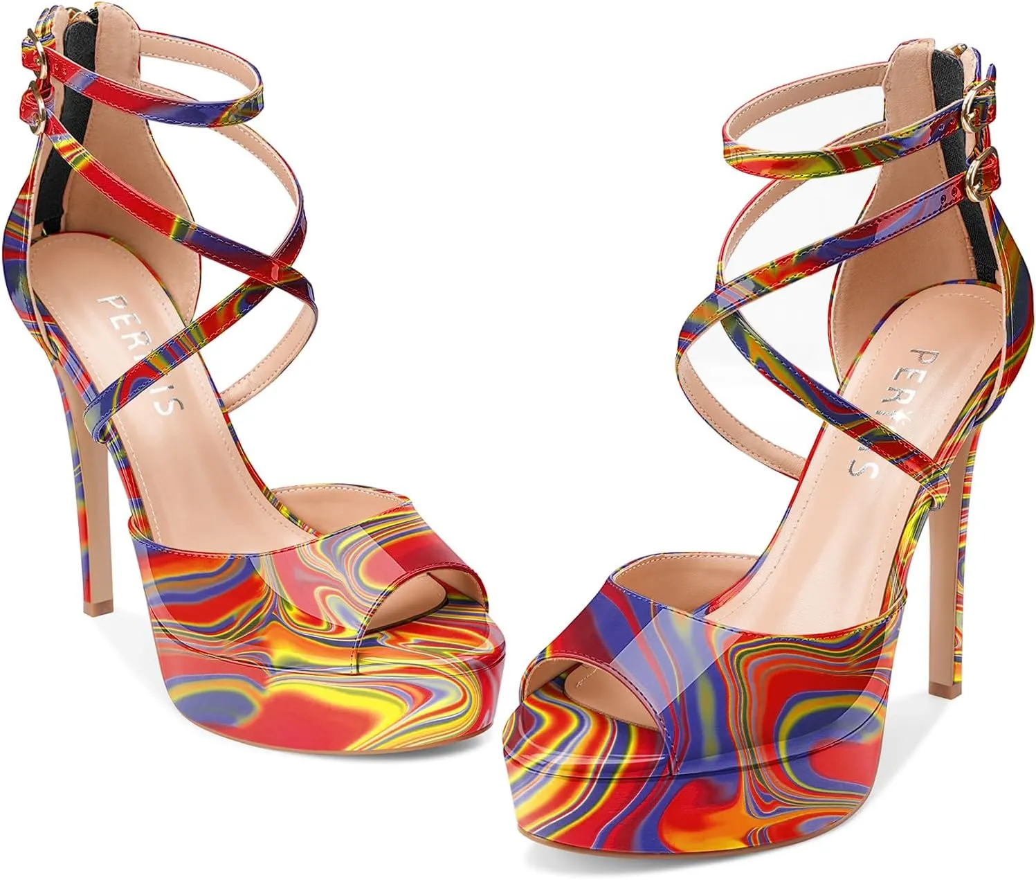 Women's Platform Stiletto High Heels Peep Open Toe Crisscross Stilettos Strappy Sandals Heeled Spring Summer Sandals for Ladies Comfy 5 Inch
