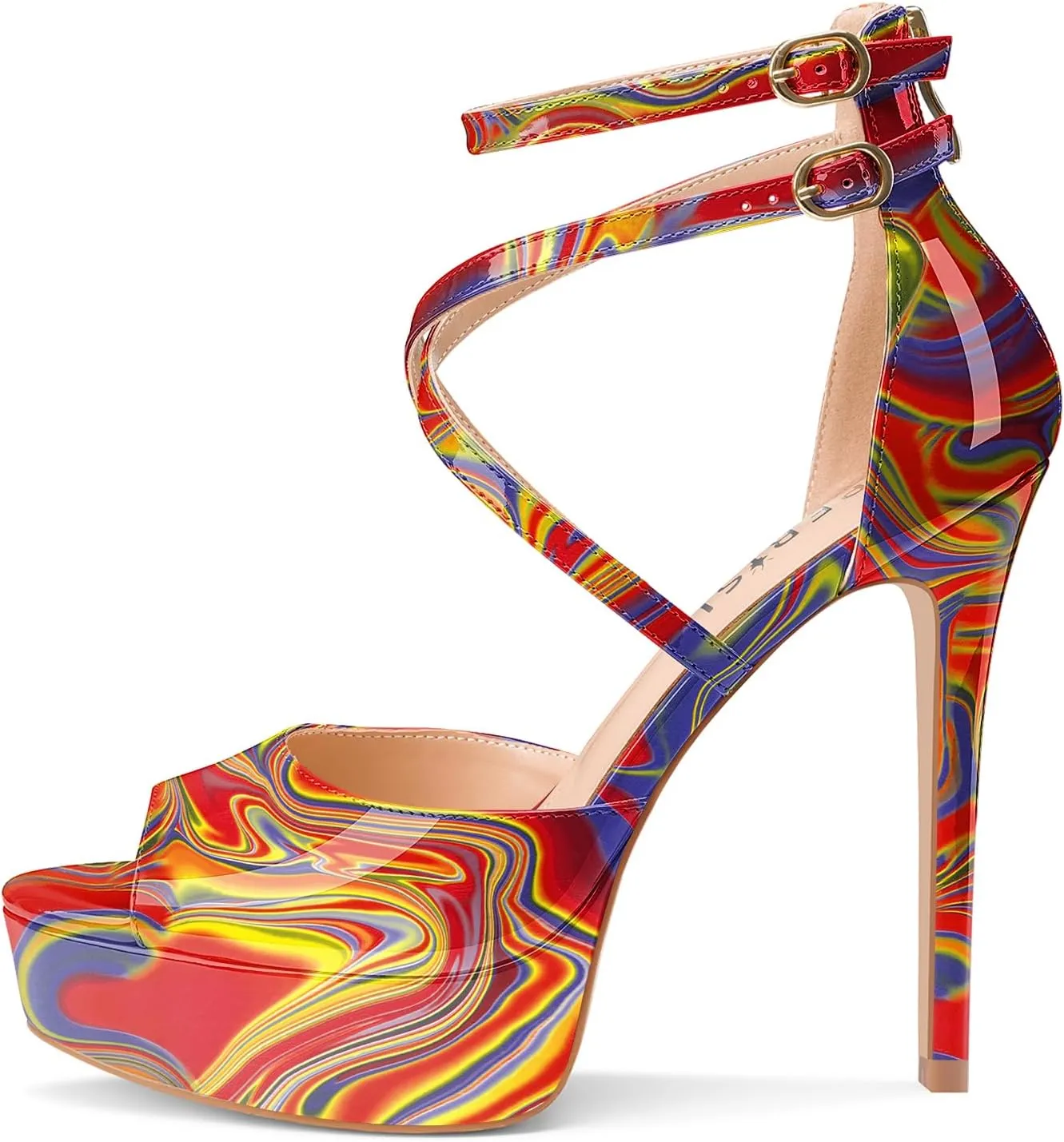Women's Platform Stiletto High Heels Peep Open Toe Crisscross Stilettos Strappy Sandals Heeled Spring Summer Sandals for Ladies Comfy 5 Inch