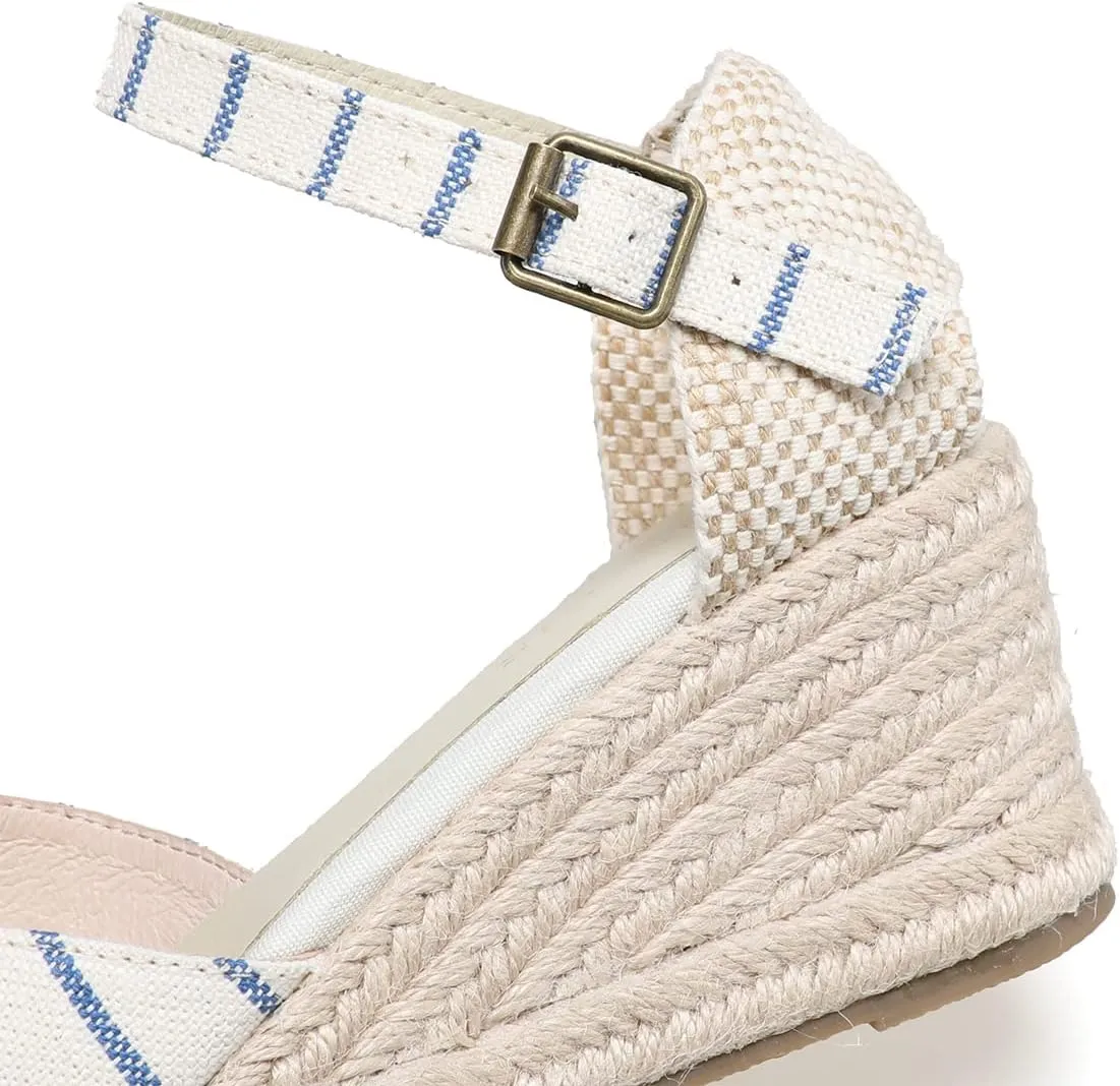 Women’s Platform Wedges Espadrilles, 3" Wedge, Soft Ankle-Tie Strap, Closed Toe, Classic Summer Sandals