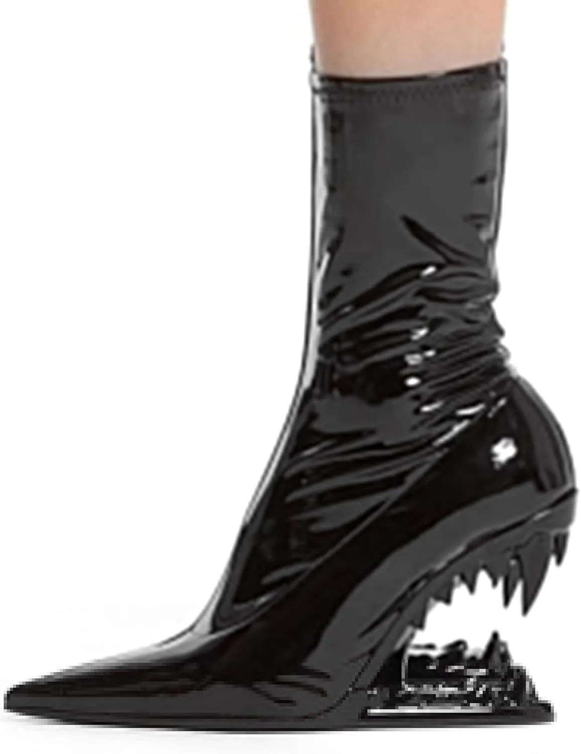 Women's Pointed Toe Side Zipper Ankle Boots Metallic Mirror Tiger Tooth High Heels