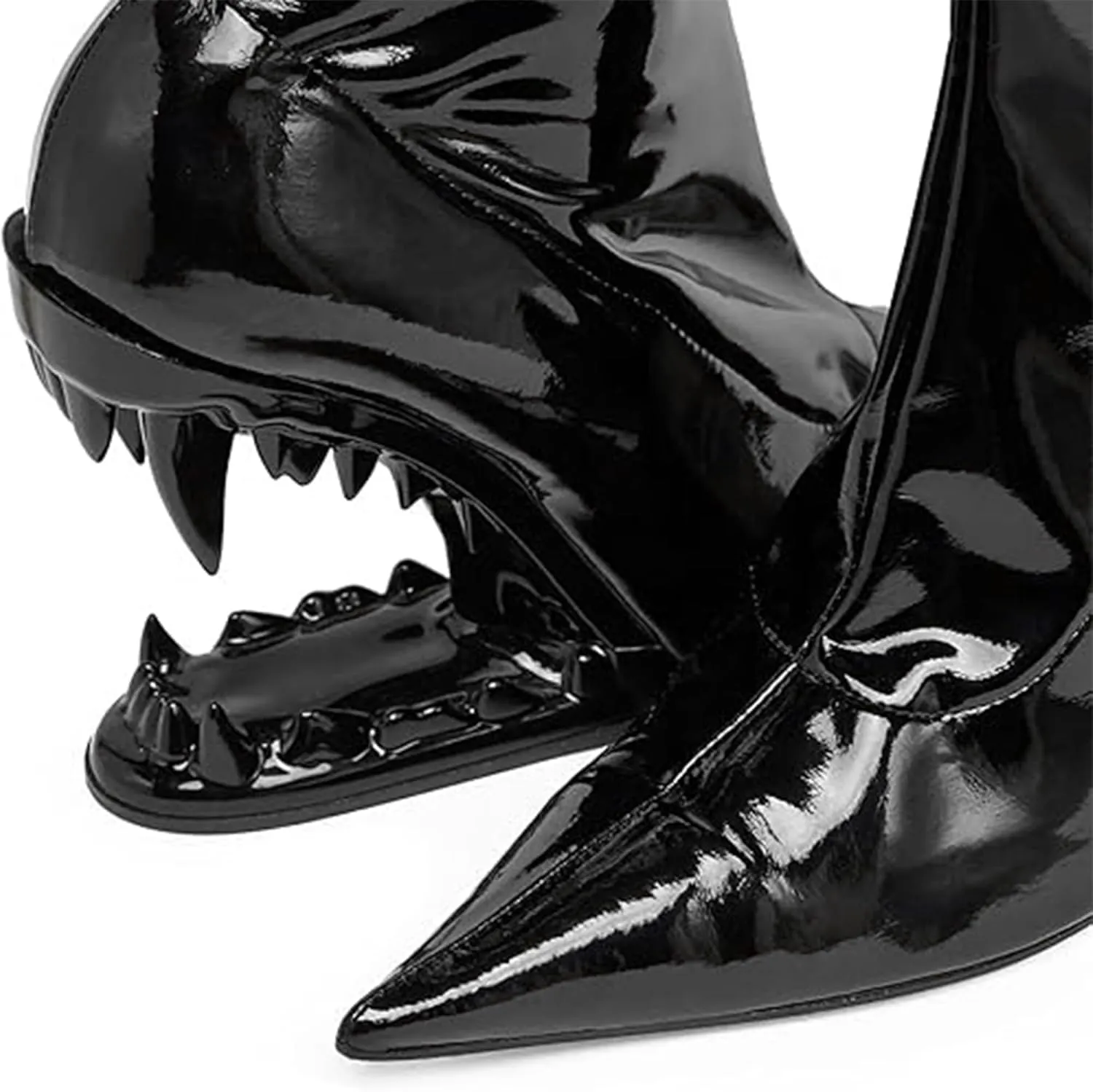 Women's Pointed Toe Side Zipper Ankle Boots Metallic Mirror Tiger Tooth High Heels