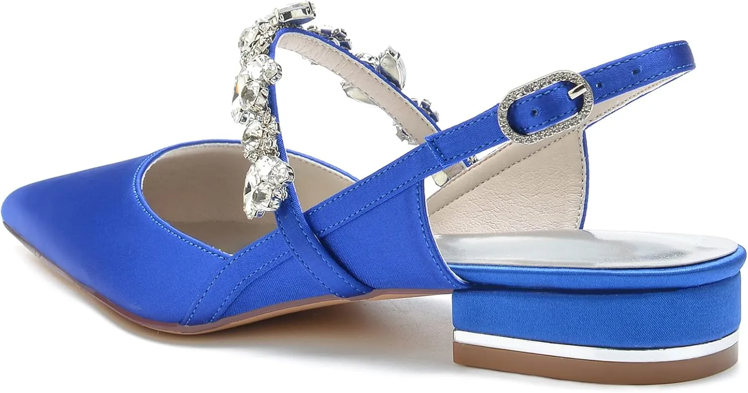 Women's Pointed Toe Wedding Flats Bridal Shoes for Bride Pearls Slingback Bridesmaid Shoes Prom Dressy Flats
