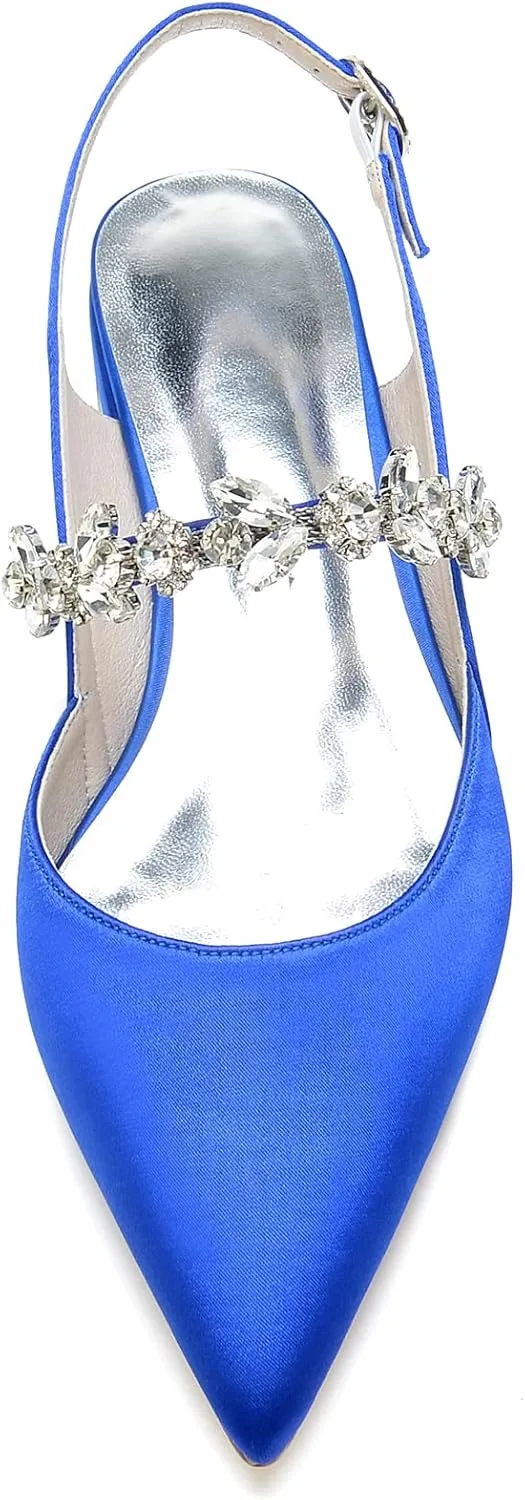 Women's Pointed Toe Wedding Flats Bridal Shoes for Bride Pearls Slingback Bridesmaid Shoes Prom Dressy Flats