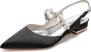 Women's Pointed Toe Wedding Flats Bridal Shoes for Bride Pearls Slingback Bridesmaid Shoes Prom Dressy Flats