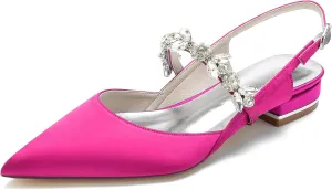 Women's Pointed Toe Wedding Flats Bridal Shoes for Bride Pearls Slingback Bridesmaid Shoes Prom Dressy Flats