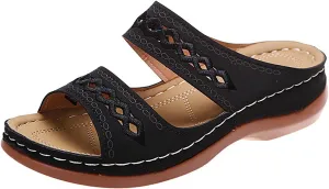 Women's Premium PU Cover Slip-On Sandals, Summer Breathable Non-slip Wedge Beach Walking Shoes