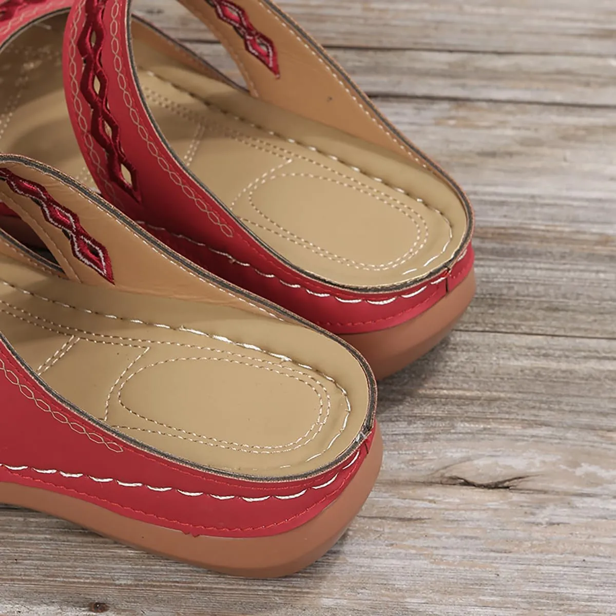 Women's Premium PU Cover Slip-On Sandals, Summer Breathable Non-slip Wedge Beach Walking Shoes