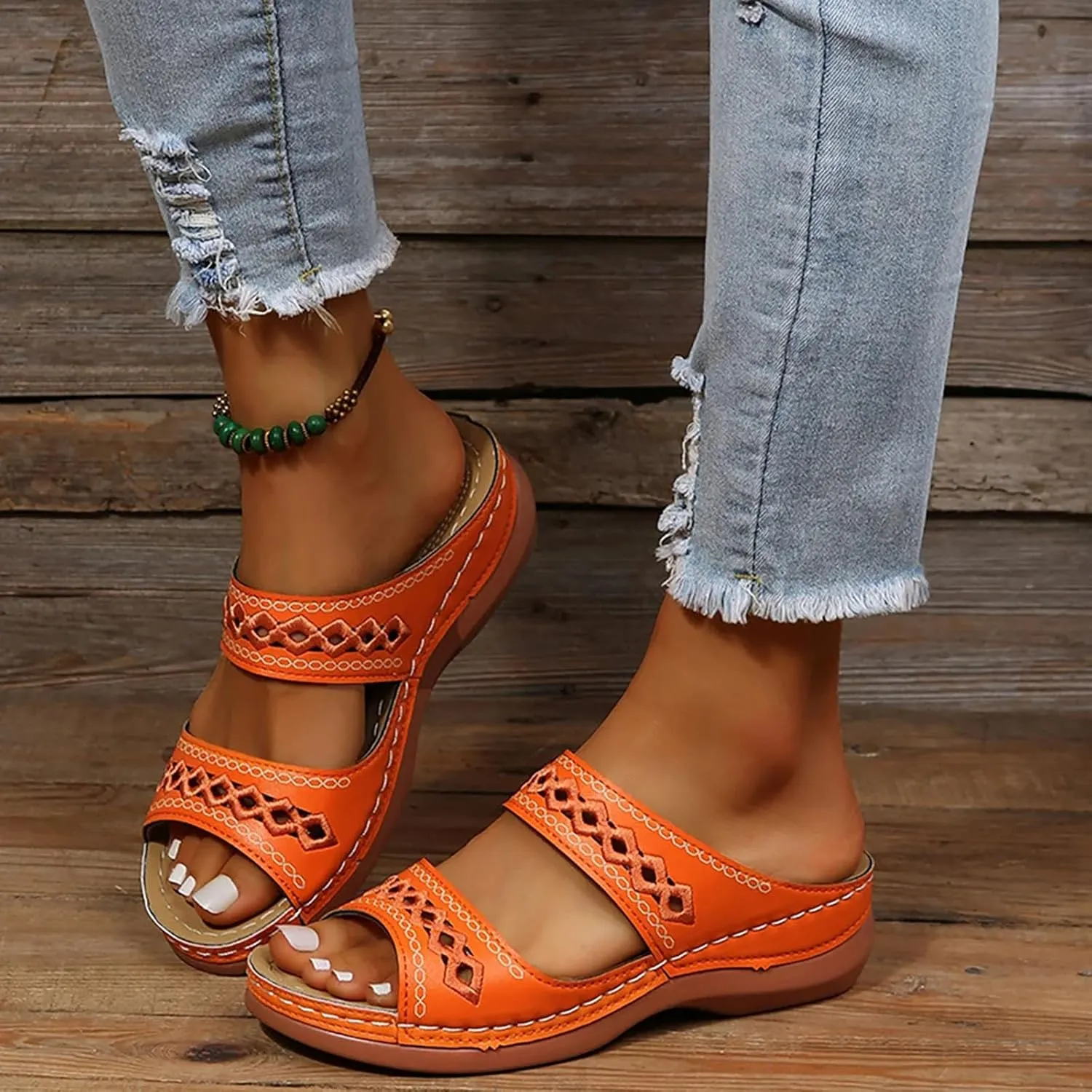 Women's Premium PU Cover Slip-On Sandals, Summer Breathable Non-slip Wedge Beach Walking Shoes