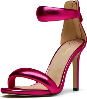 Women's Pump Open Toe Heel Sandals Back Zipper Round Ankle Strappy Stiletto Heels Sparkle Glitter Metallic Party Sexy Wedding Dressy Shoes