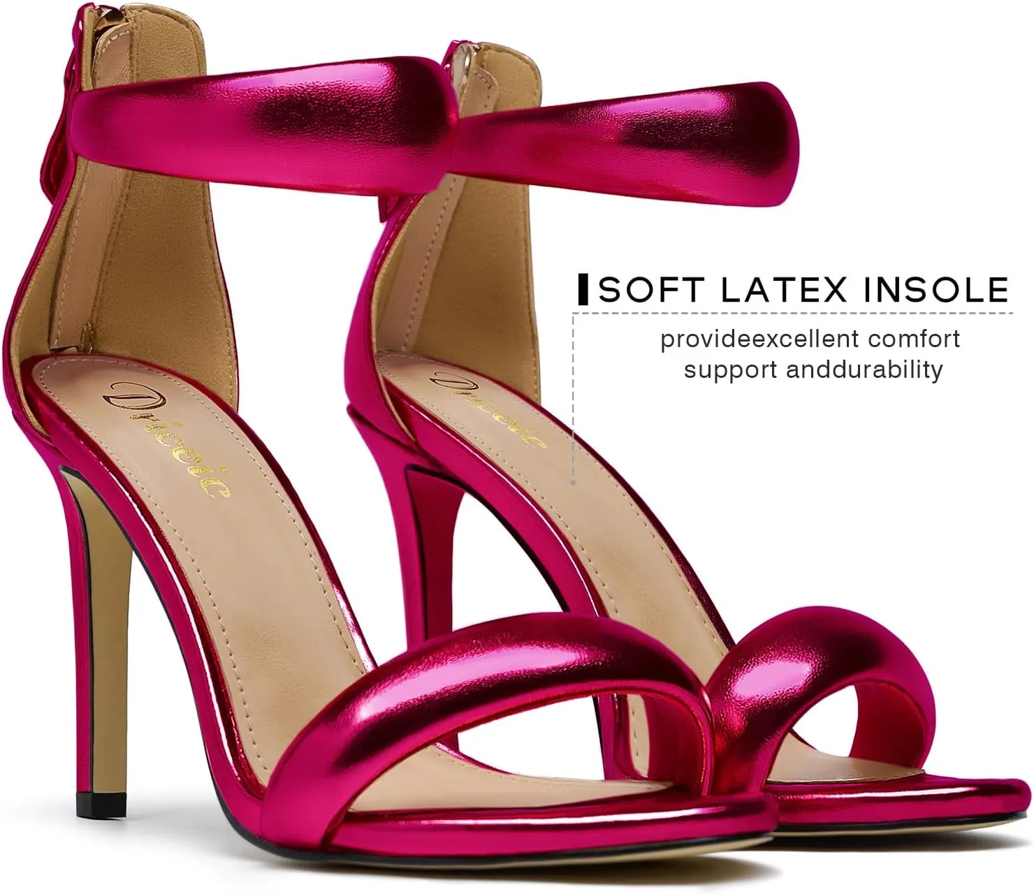 Women's Pump Open Toe Heel Sandals Back Zipper Round Ankle Strappy Stiletto Heels Sparkle Glitter Metallic Party Sexy Wedding Dressy Shoes
