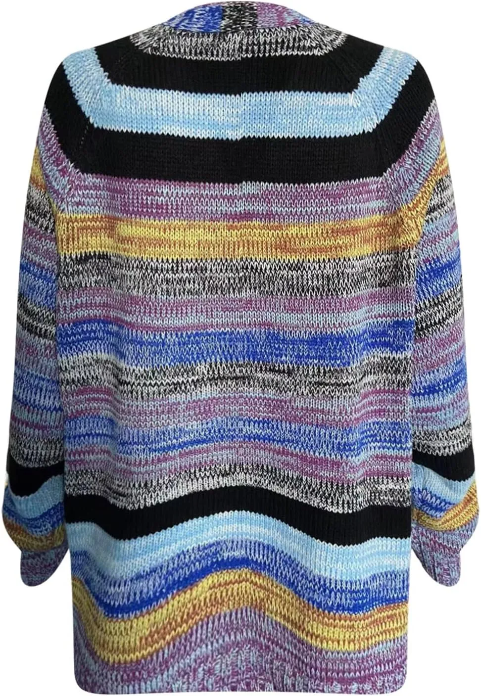 Womens Rainbow Striped Color Block Long Sleeve Cardigan Sweaters Fall V Neck Colorful Lightweight Open Front Knitted Sweaters